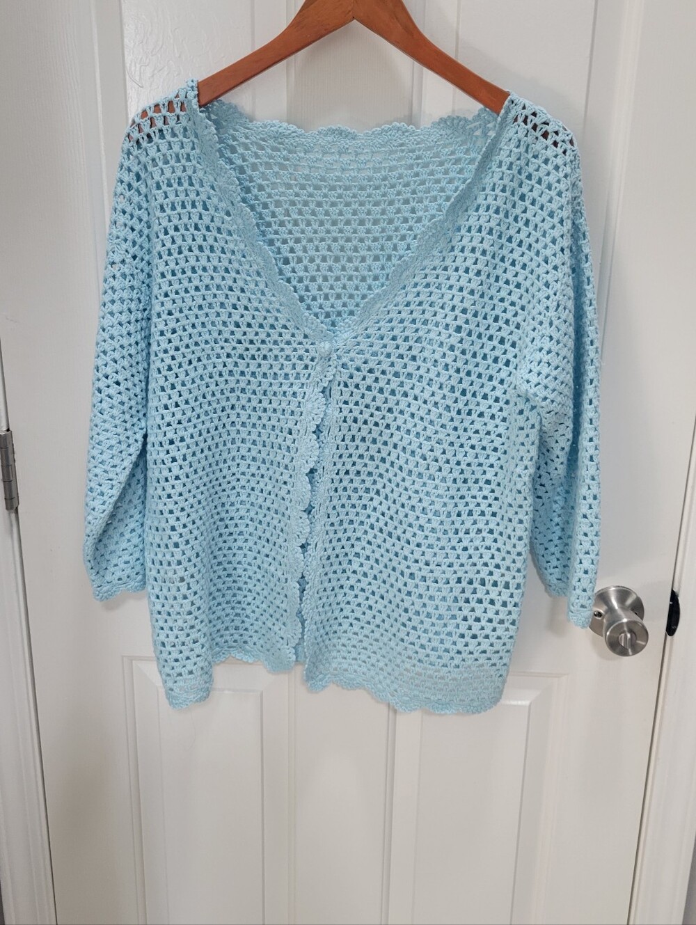 Light Blue Crochet V-Neck Women's Sweater